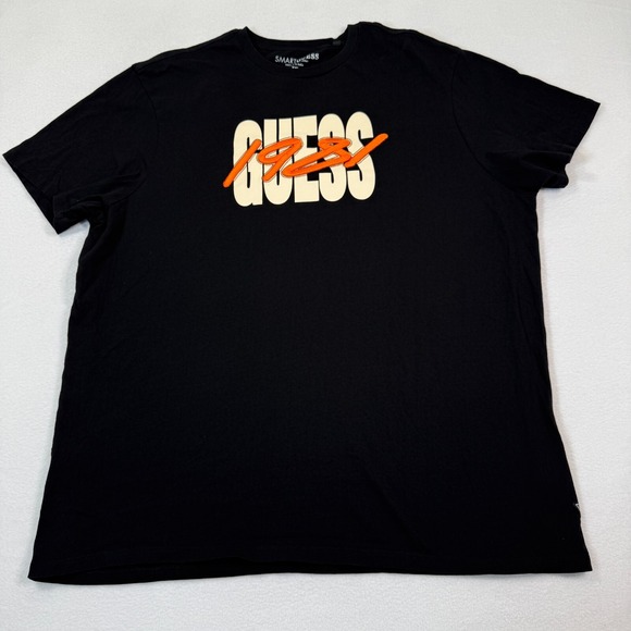 Smart‎ Guess Shirt Men 2Xl Black Puff Print Logo 100% Organic Cotton - Picture 1 of 7